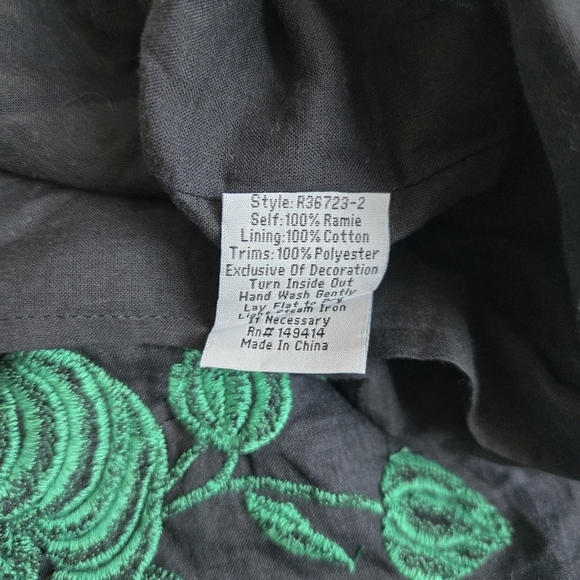 Johnny Was Workshop Willow Petal Sleeve Embroidered Black/Green Tunic Dress XS - Picture 11 of 11